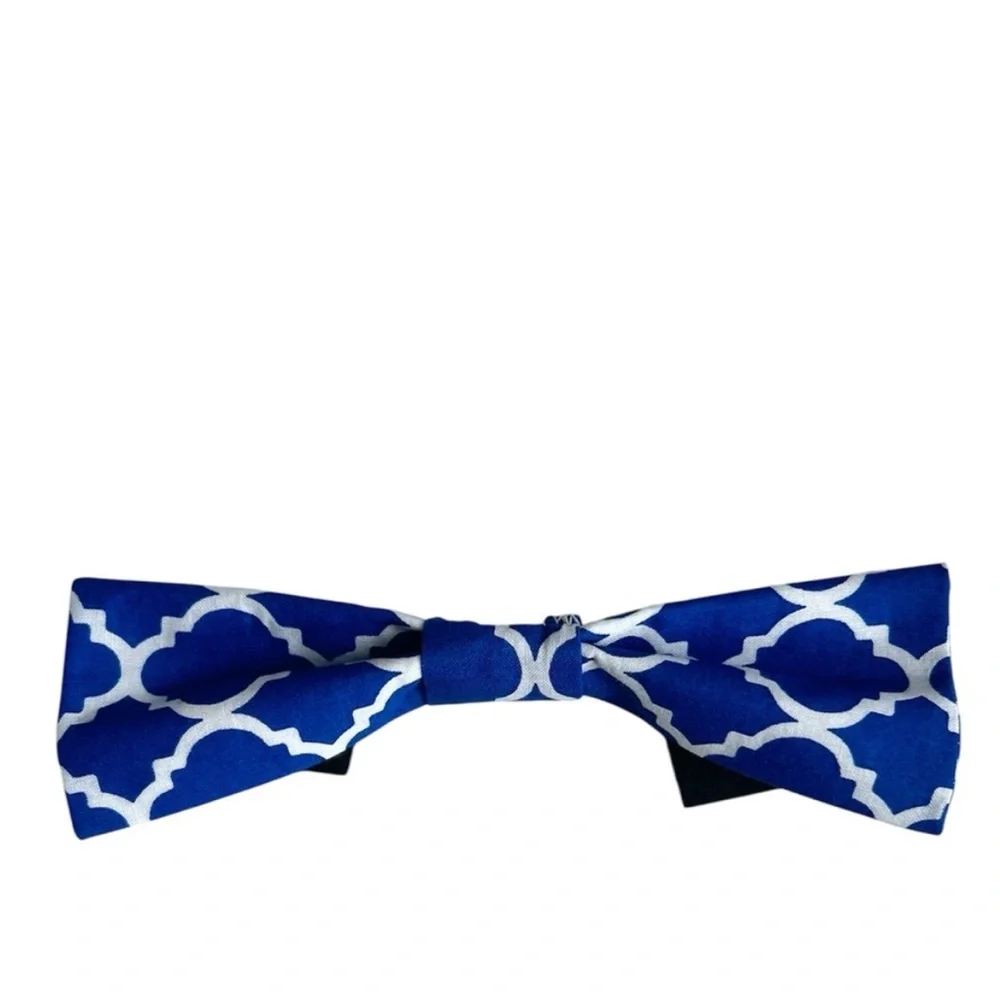 Hand Crafted Royal Blue Patterned Dog Bow Tie Cotton Fabric Collar 6” Accessory